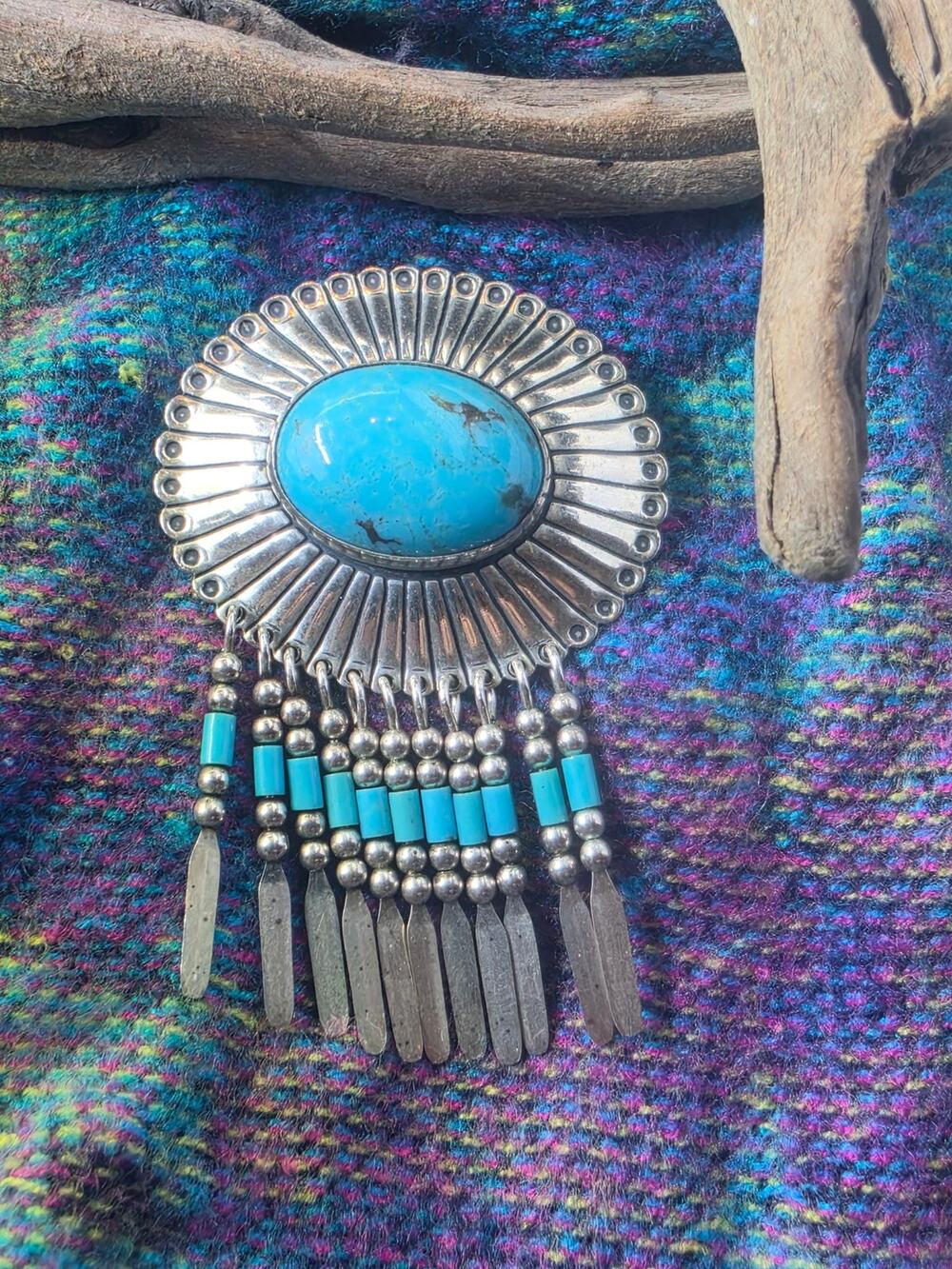 Quoc Trading Co. sterling silver turquoise concho pendant/brooch